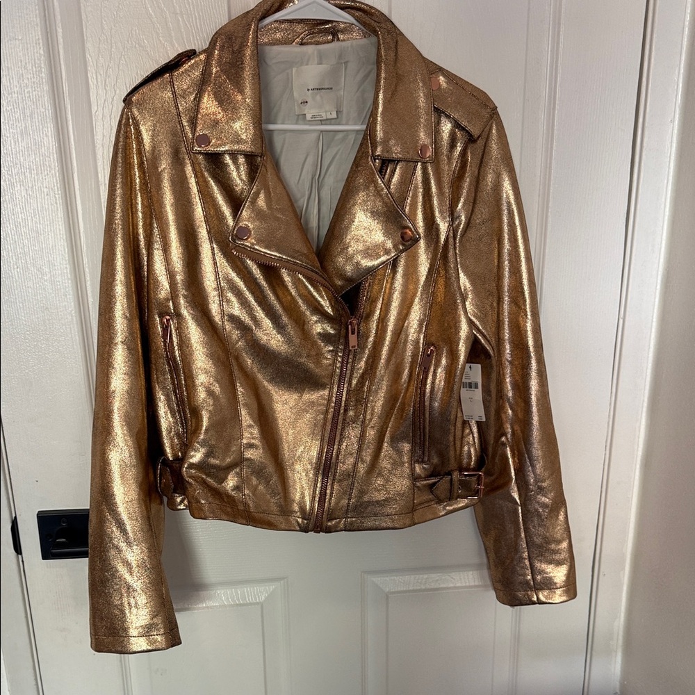 Anthropologie Shimmering Gold Leather Jacket
